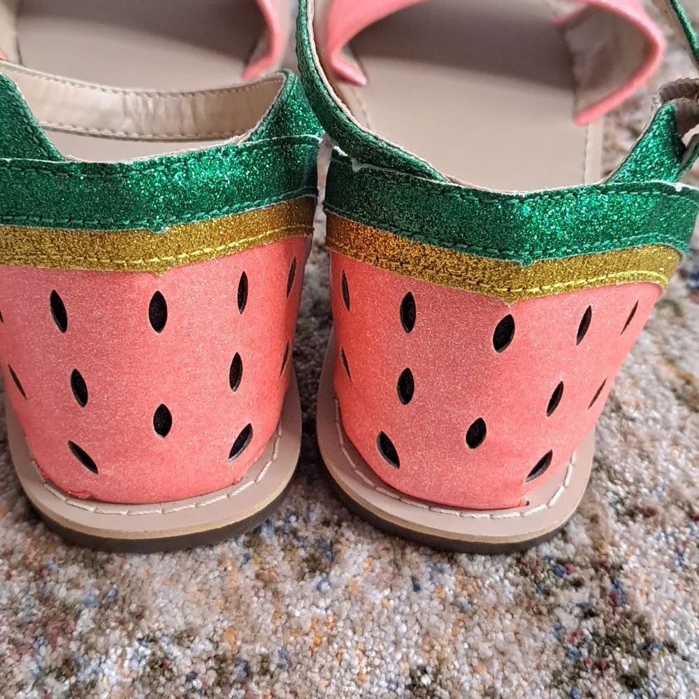 Crewcuts Girls Sandals K5 Glitter Watermelon Sparkly Straps Flats